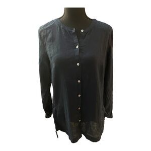 J Jill 100% Linen Navy Blue Button Down Shirt Extra Small